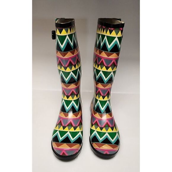 Corkys Shoes Women's Sunshine Multi Color Chevron Print Rain Boots Size 10 - Picture 4 of 12